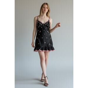 Y2K Betsey Johnson Floral Satin Lace Trim Lingerie Mini Dress